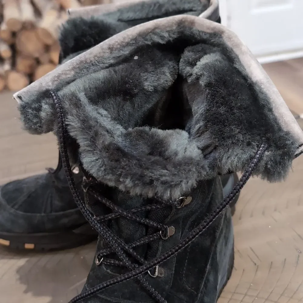Columbia Black Suede Lavela Faux Fur Lined Lace Up Winter Women's Boots Size 10
